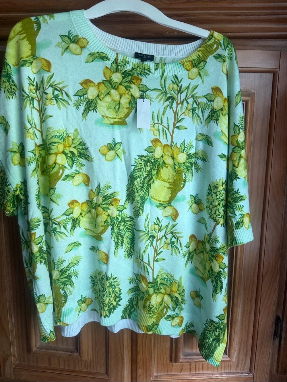 Talbots Lemon Print Short Sleeve Knit Top - Yellow & Green